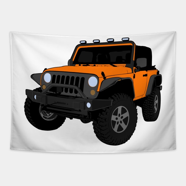 Orange Jeep Wrangler Illustration Tapestry by KAM Std