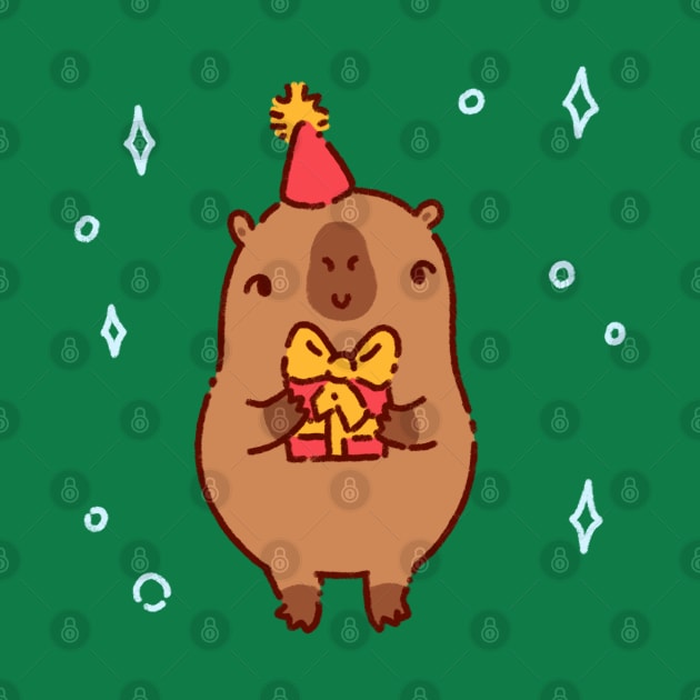 Capybara with a gift and a party hat by Tinyarts