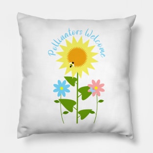 Pollinators Welcome with Sunflower, Daisy, Cosmos, Butterfly, and Bee Pillow