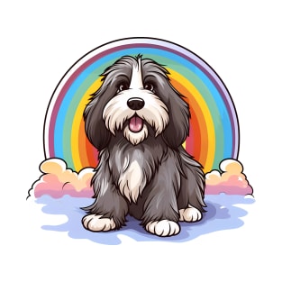 Cute Bearded Collie Rainbow Cloud Kawaii Dog Happy Puppy T-Shirt