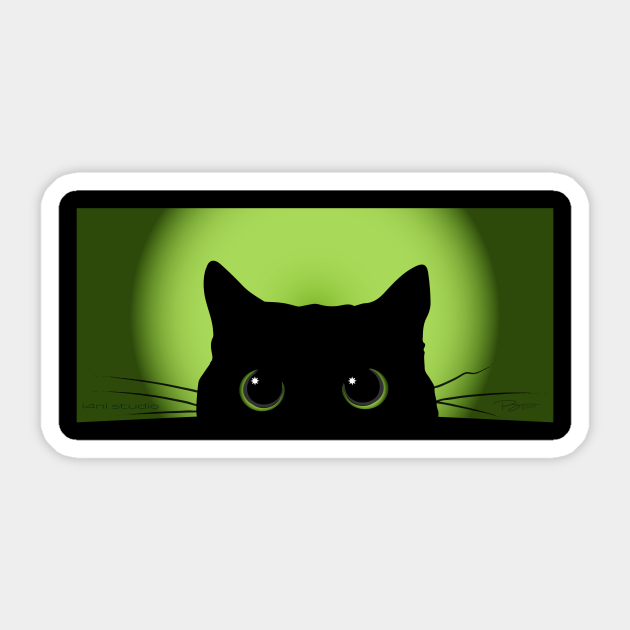 Peek-a-Boo Black Cat (Green) - Black Cat - Sticker