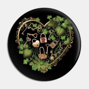 Locks of Love - Vintage Keys in a Celtic Floral Heart Pin