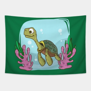 Hand Drawn Sea Turtle Cartoon Tapestry