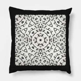 Grey and black circle pattern calligraphic shapes and letters mandala style Pillow