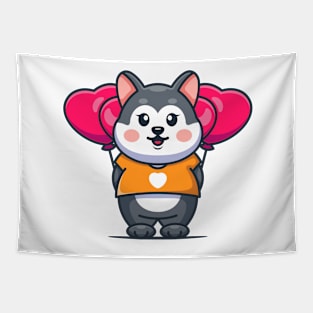 Cute husky with love balloon Tapestry