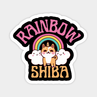 Shiba Inu Unicorn Kawaii Illustration With Rainbow And Cloud Magnet