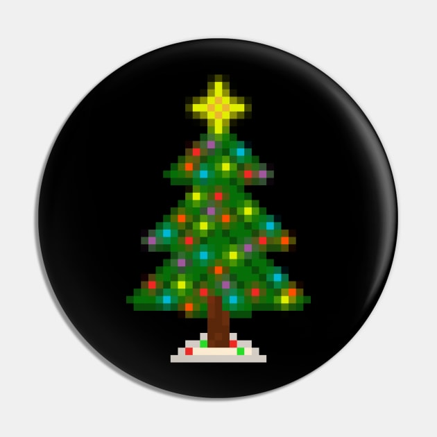 Pixel Christmas Tree with Glowing Lights (Black) Pin by gkillerb