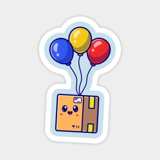 Cute Box Floating With Balloon Vector cartoon Magnet