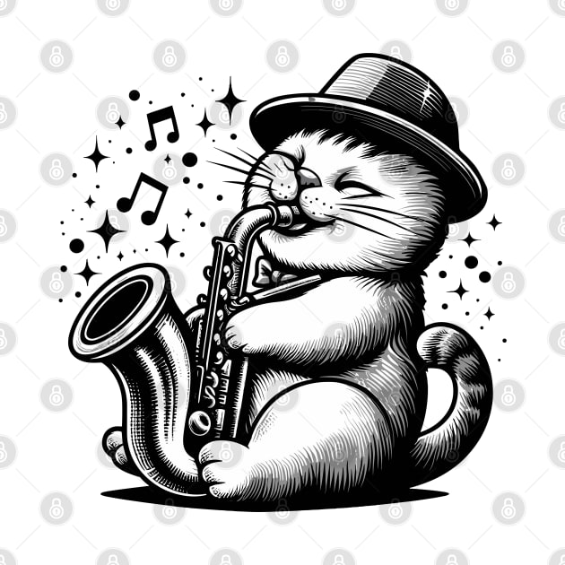 Cat Playing Saxophone by fantastico.studio