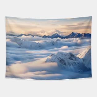 Mountain Sea Clouds Sunset Sky Landscape Tapestry