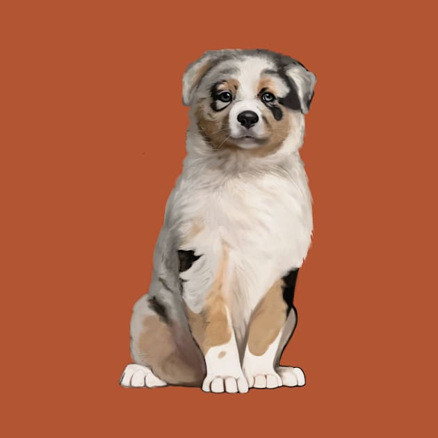 Blue Merle Australian Shepherd Puppy Drawing by PenguinCornerStore