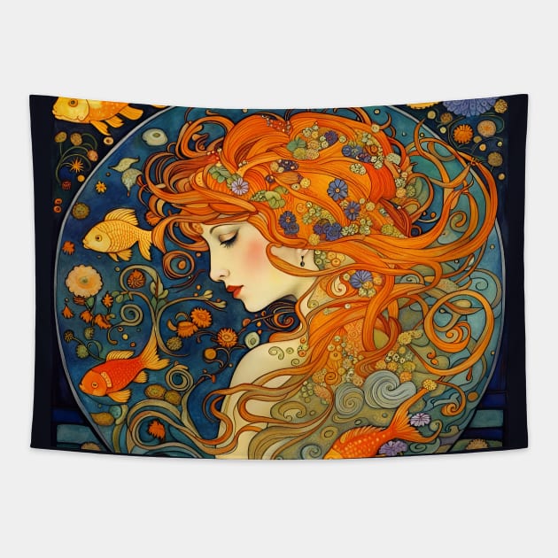 Art Nouveau Beautiful Woman Of The Waters Tapestry by LittleBean
