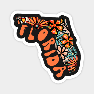 Florida State Design | Artist Designed Illustration Featuring Florida State Outline Filled With Retro Flowers with Retro Hand-Lettering Magnet