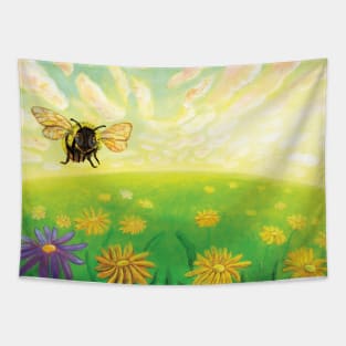 Bumble Bee flying over a meadow Tapestry