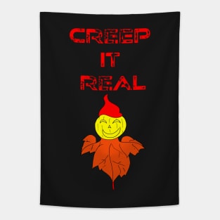 Creep it real funny pumpkin Halloween scarecrow Tapestry