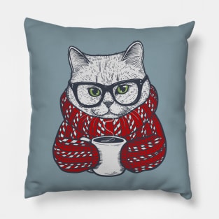 Candy Cane Sweater Coffee Cat Pillow