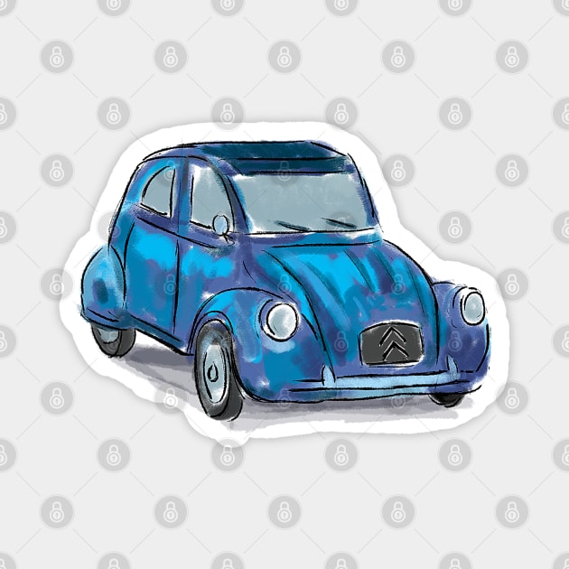 Classic Citroën Deux Chevaux 2CV Loose Sketch - Blue Magnet by ibadishi