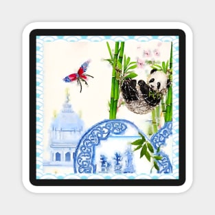 Panda and chinoiserie plates Magnet