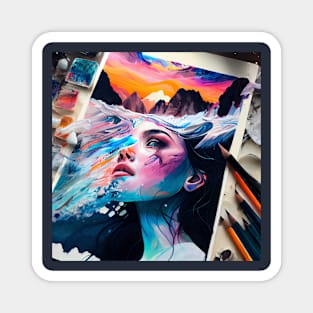 Abstract Painting of Girl Besides a Glacier Magnet