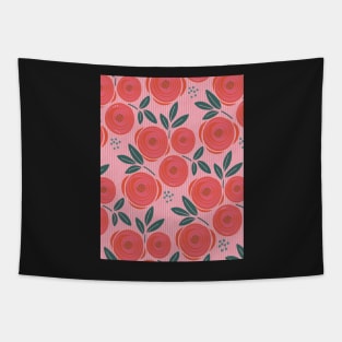 Roses are red, abstract pattern with red roses on a pink striped bottom Tapestry