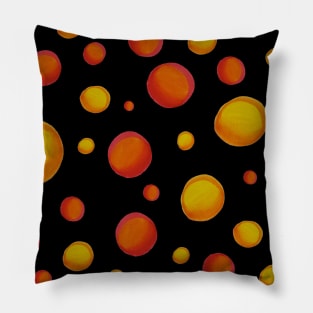 Yellow, Orange and Red Polka Dots (With Black Background) Pillow