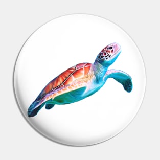 Green Sea Turtle illustration, original artwork. Vibrant turquoise, blues and reds Pin