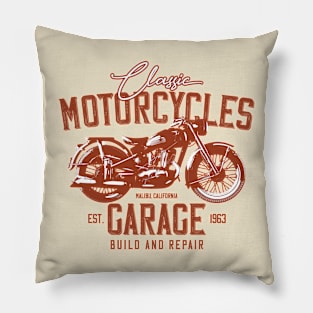 Classic Motorcycles Garage Malibu Pillow