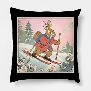 Funny Skiing Lover Skiing Rabbit Going on a Ski Holiday in Snow Pillow