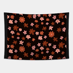 Orange Flowers Repeating Design in Black Tapestry