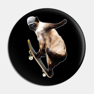 Siamese Cat Kitty Skateboard Skating Skateboarding Funny Pin