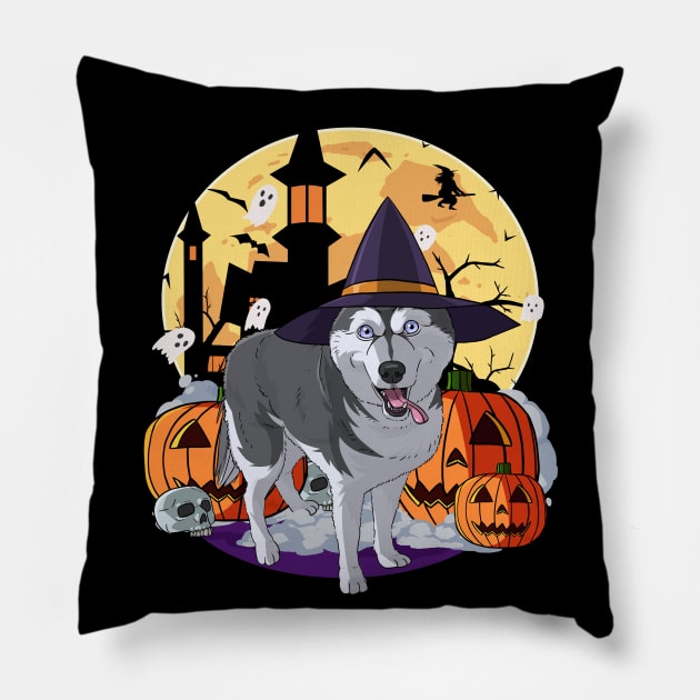 Siberian Husky Happy Halloween Pillow by Noseking