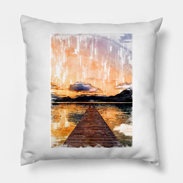 Stunning Jetty Sunset. Pillow by ColortrixArt