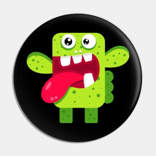 Funny green monster. Green cactus monster Pin