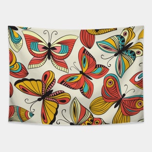 Butterflies Red Colorful Pattern Design Art Retro Insect Tapestry