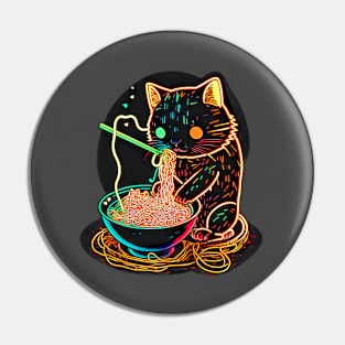 Neon Cat Eating Ramen Pin