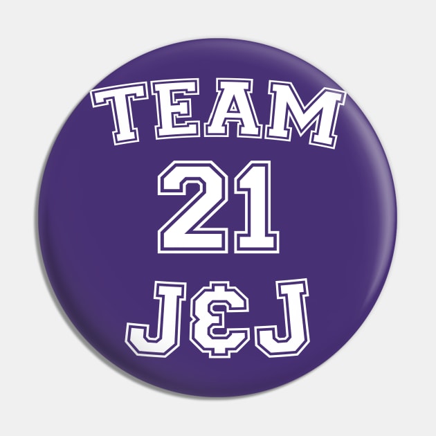 Vaccine pride: Team J&J (white college jersey typeface) Pin by Ofeefee