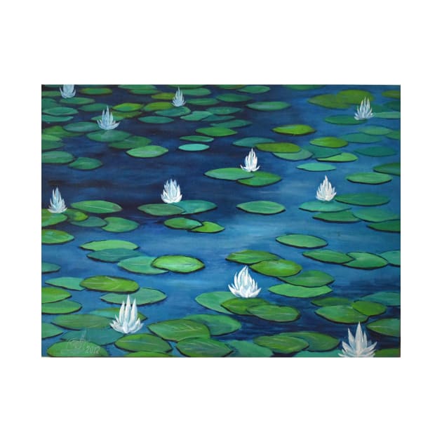 Oil Painting - Water Lilies at Ginkaku-ji Temple Park by IgorPozdnyakov