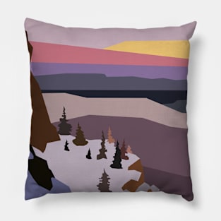 Winter rock picks, cloudy sky and trees. Pillow