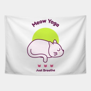 Meow Yoga Just Breathe Tapestry