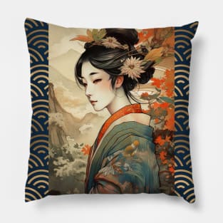Japanese Lady in Kimono - No.1 Pillow