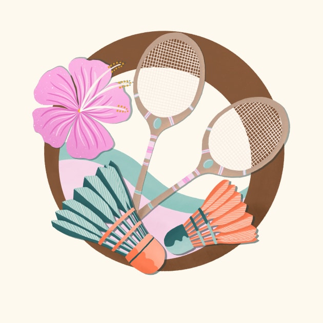 Tropical badminton badge - orange, teal and pink by Home Cyn Home 