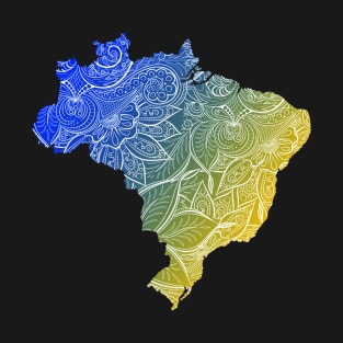 Colorful mandala art map of Brazil with text in blue and yellow T-Shirt