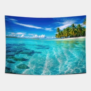 Clear Water with a Tropical Island and Blue Sky - Landscape Tapestry