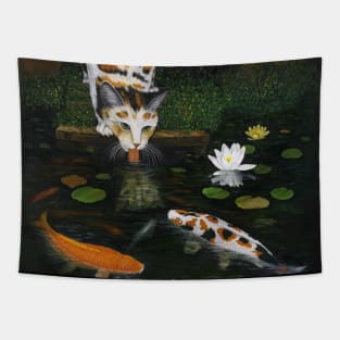 Calico Cat and Koi Fish Tapestry