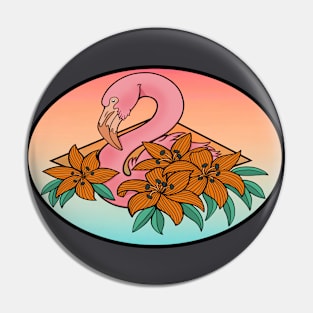 Flamingo and Lilies Pin