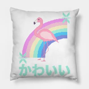 Pink Flamingo and Rainbow Ugly Christmas Sweater Kawaii Knitted Design Pillow