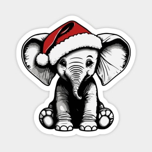 Christmas Elephant with Santa Hat Magnet