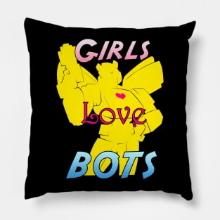 Girls Love Bots V2  Yellow Pillow