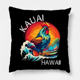 Kauai Hawaii - Rooster (with White Lettering) Pillow