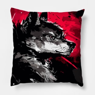 Grey wolf abstract ink portrait Pillow